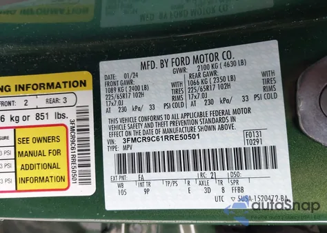 2024 Ford Bronco Sport Outer Banks from USA, damaged, VIN 3FMCR9C61RRE50501